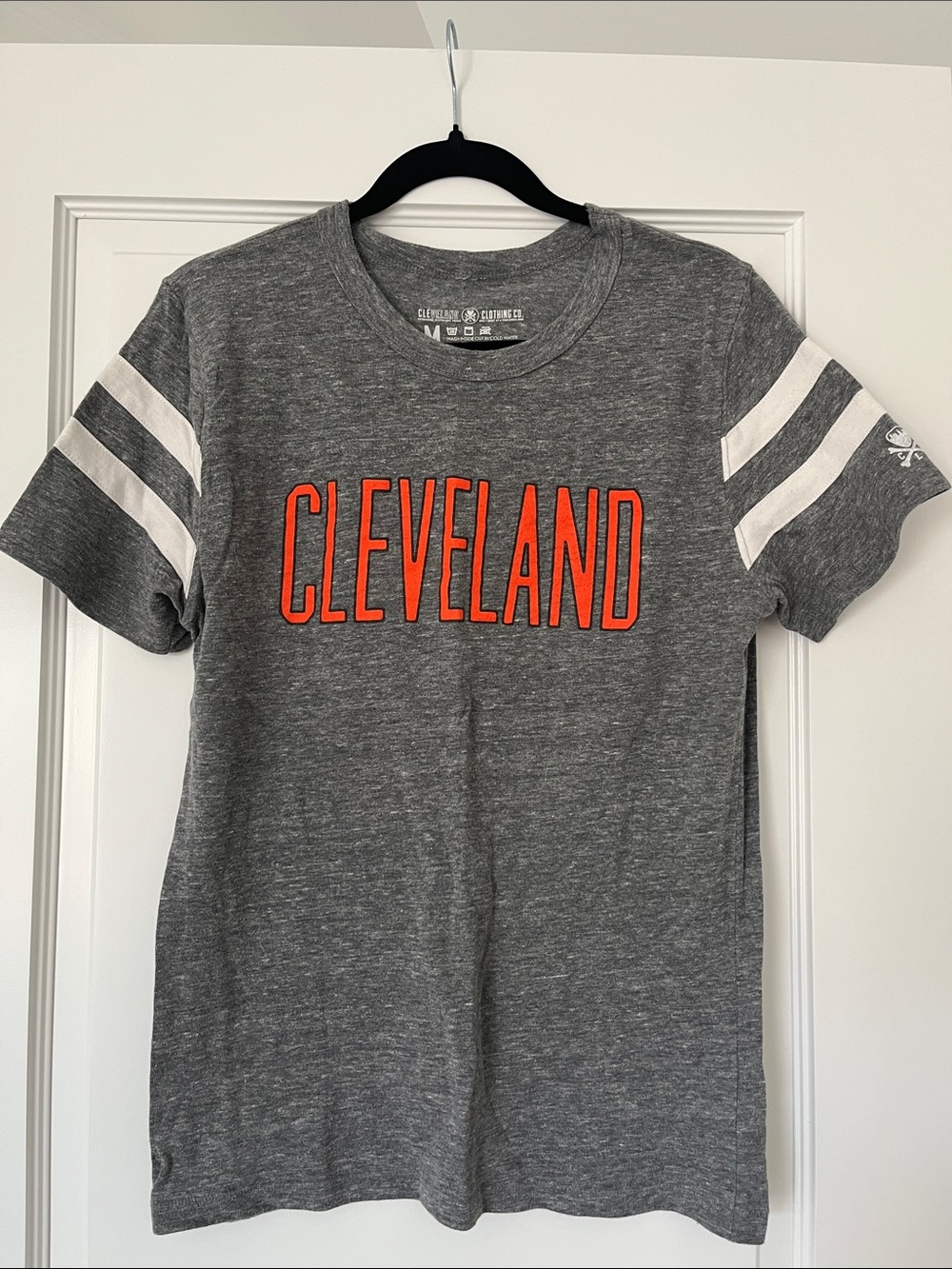 Cleveland Clothing Co Gray Graphic Tee with White Stripe Sleeves